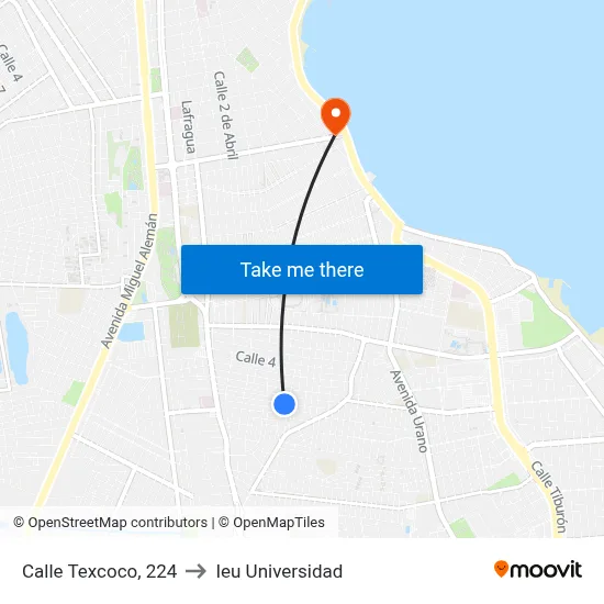 Calle Texcoco, 224 to Ieu Universidad map