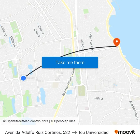 Avenida Adolfo Ruíz Cortines, 522 to Ieu Universidad map