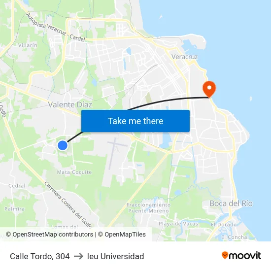 Calle Tordo, 304 to Ieu Universidad map