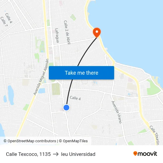 Calle Texcoco, 1135 to Ieu Universidad map