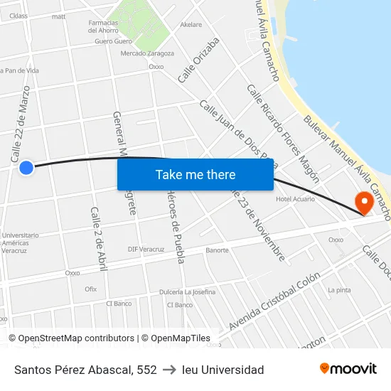 Santos Pérez Abascal, 552 to Ieu Universidad map