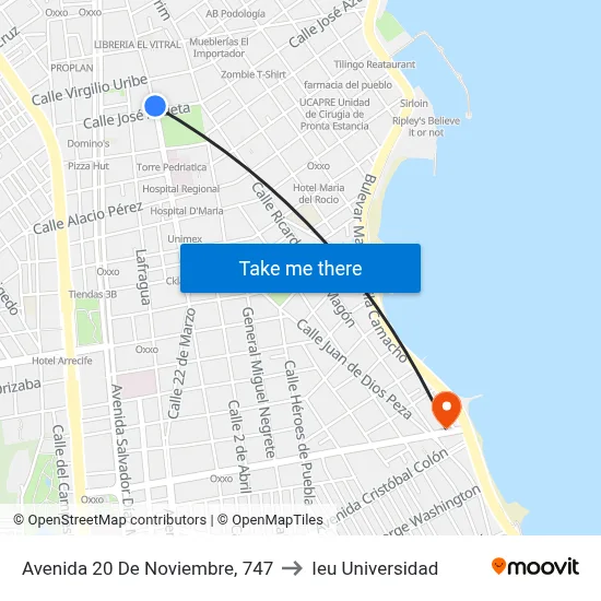 Avenida 20 De Noviembre, 747 to Ieu Universidad map