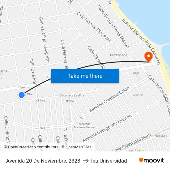 Avenida 20 De Noviembre, 2328 to Ieu Universidad map