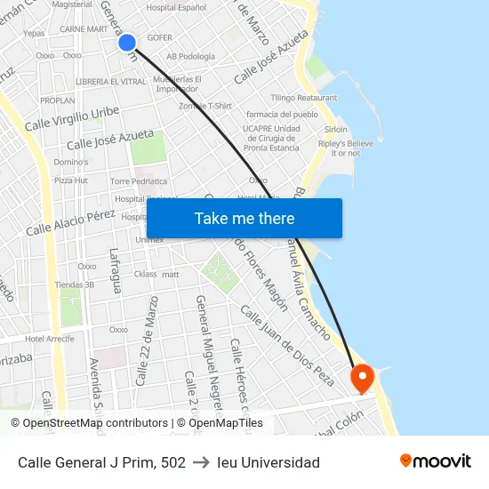 Calle General J Prim, 502 to Ieu Universidad map