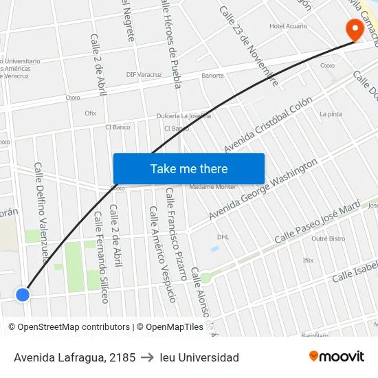 Avenida Lafragua, 2185 to Ieu Universidad map