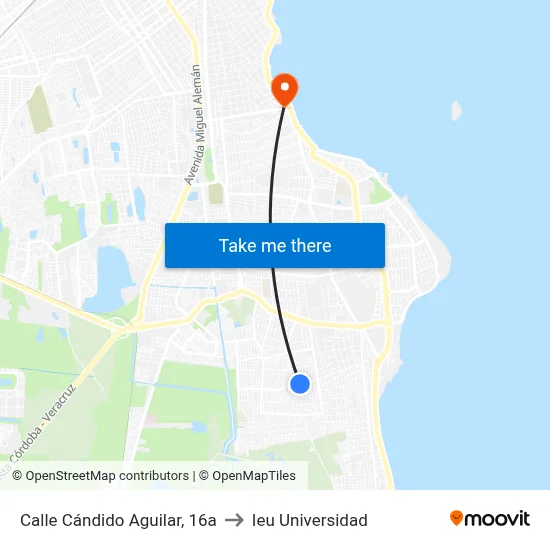 Calle Cándido Aguilar, 16a to Ieu Universidad map