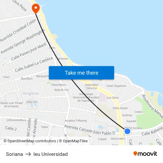 Soriana to Ieu Universidad map