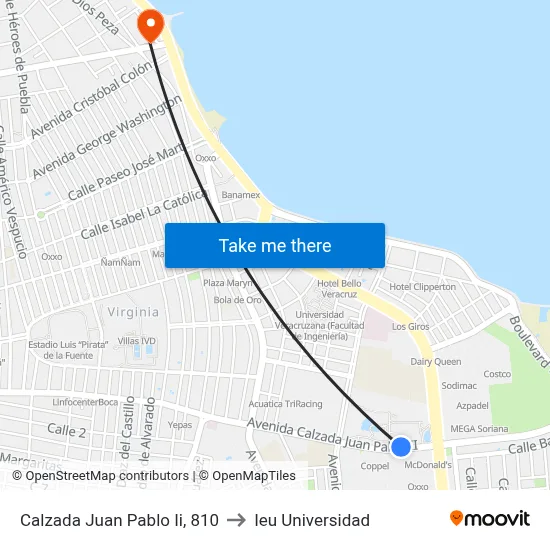 Calzada Juan Pablo Ii, 810 to Ieu Universidad map