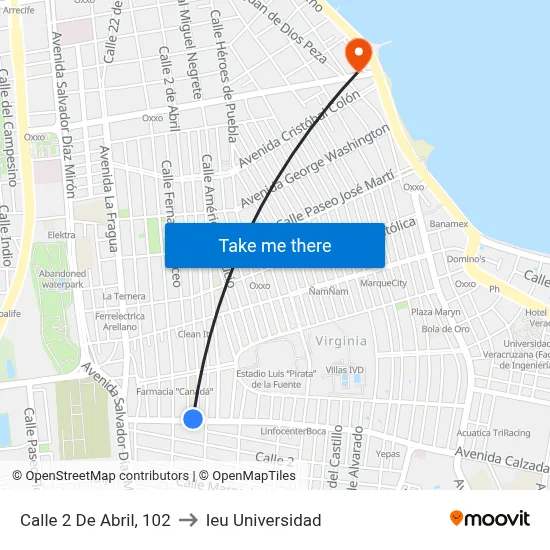 Calle 2 De Abril, 102 to Ieu Universidad map