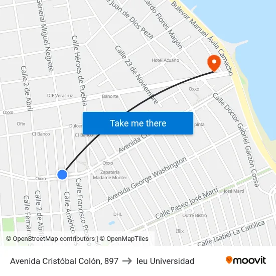 Avenida Cristóbal Colón, 897 to Ieu Universidad map
