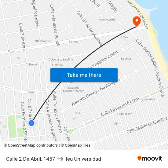 Calle 2 De Abril, 1457 to Ieu Universidad map