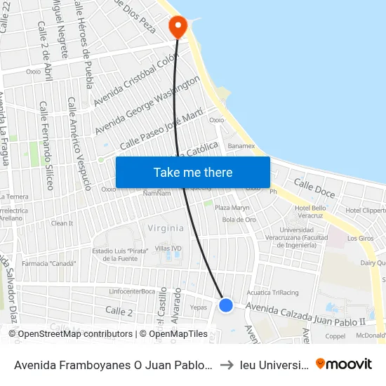 Avenida Framboyanes O Juan Pablo Ii, 1667 to Ieu Universidad map