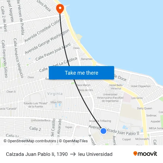 Calzada Juan Pablo Ii, 1390 to Ieu Universidad map