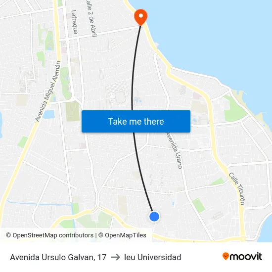 Avenida Ursulo Galvan, 17 to Ieu Universidad map