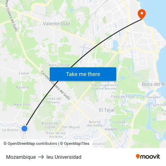 Mozambique to Ieu Universidad map