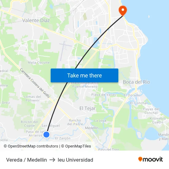 Vereda / Medellin to Ieu Universidad map