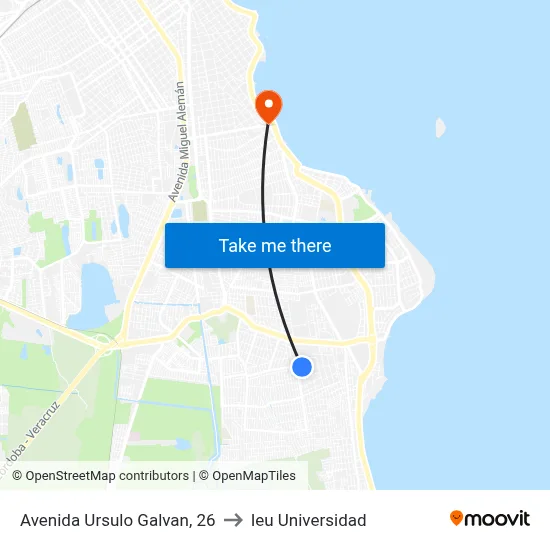 Avenida Ursulo Galvan, 26 to Ieu Universidad map