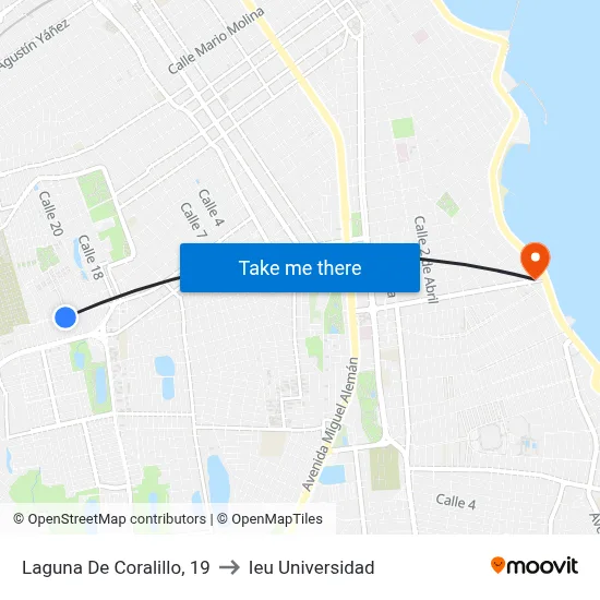 Laguna De Coralillo, 19 to Ieu Universidad map