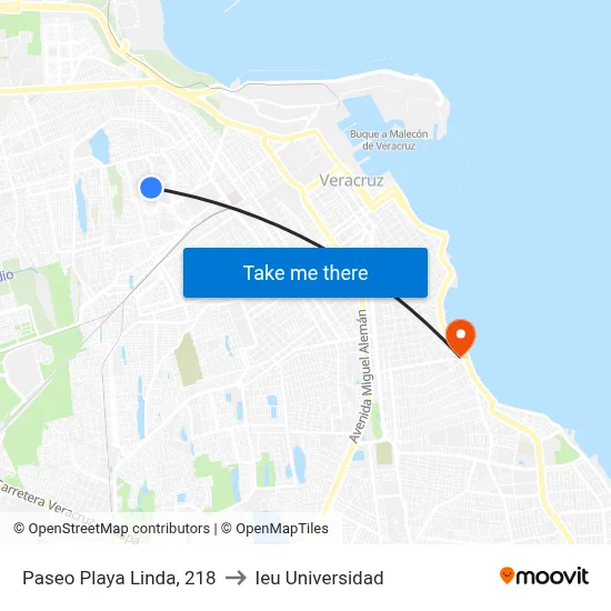 Paseo Playa Linda, 218 to Ieu Universidad map