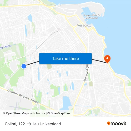 Colibri, 122 to Ieu Universidad map