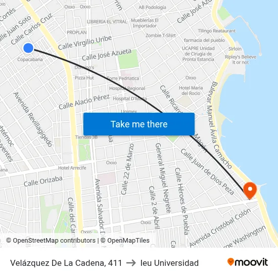 Velázquez De La Cadena, 411 to Ieu Universidad map