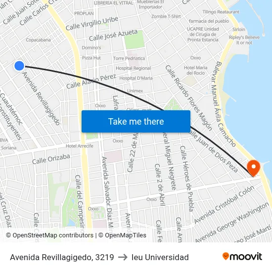 Avenida Revillagigedo, 3219 to Ieu Universidad map
