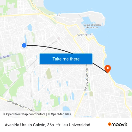Avenida Ursulo Galván, 36a to Ieu Universidad map