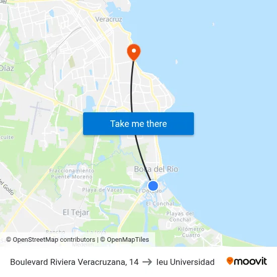 Boulevard Riviera Veracruzana, 14 to Ieu Universidad map