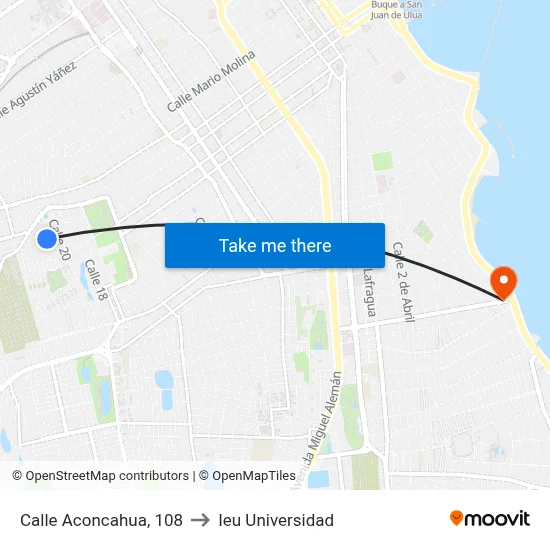 Calle Aconcahua, 108 to Ieu Universidad map