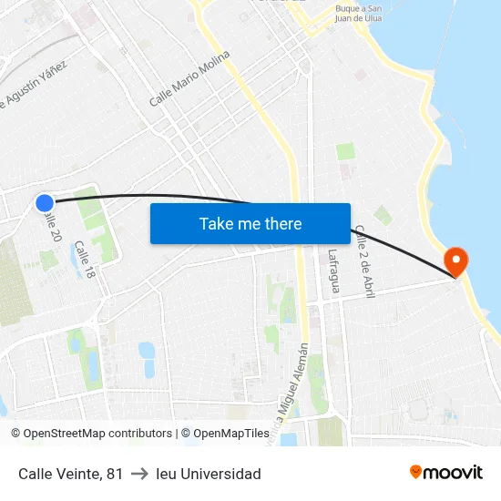 Calle Veinte, 81 to Ieu Universidad map