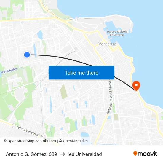 Antonio G. Gómez, 639 to Ieu Universidad map