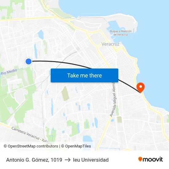 Antonio G. Gómez, 1019 to Ieu Universidad map
