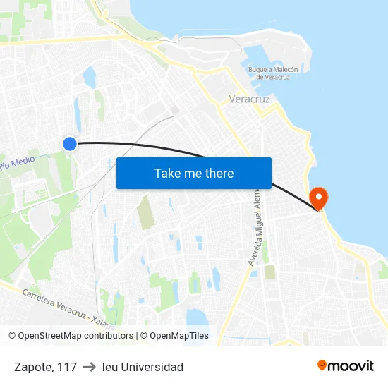 Zapote, 117 to Ieu Universidad map