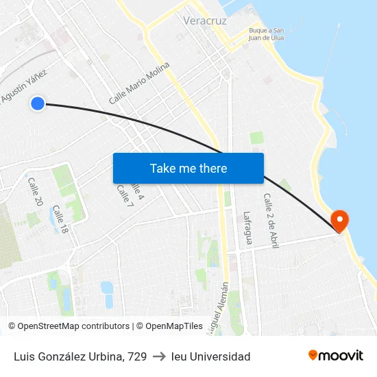 Luis González Urbina, 729 to Ieu Universidad map
