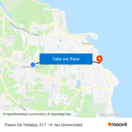 Paseo De Tetlalpa, 317 to Ieu Universidad map