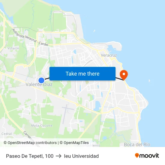Paseo De Tepetl, 100 to Ieu Universidad map