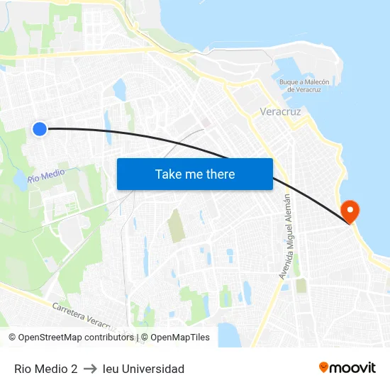 Rio Medio 2 to Ieu Universidad map