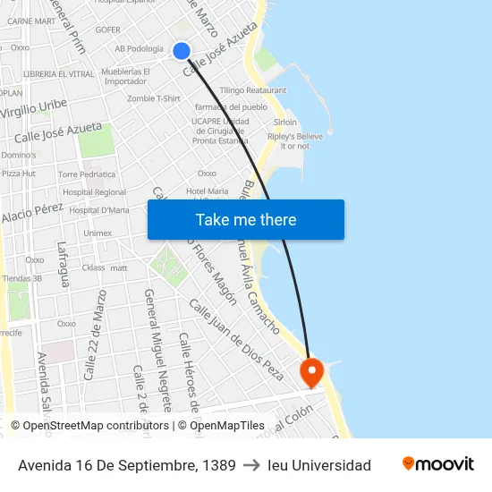 Avenida 16 De Septiembre, 1389 to Ieu Universidad map