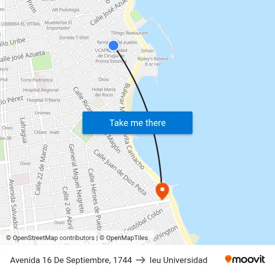 Avenida 16 De Septiembre, 1744 to Ieu Universidad map