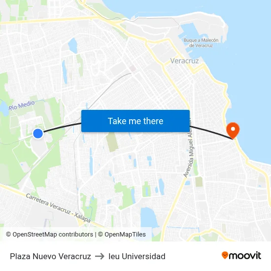 Plaza Nuevo Veracruz to Ieu Universidad map