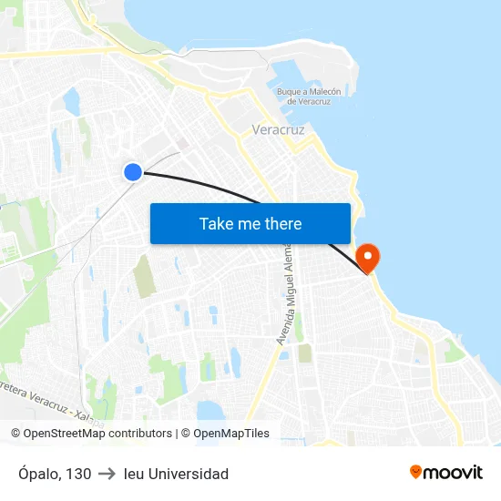 Ópalo, 130 to Ieu Universidad map