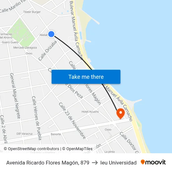 Avenida Ricardo Flores Magón, 879 to Ieu Universidad map