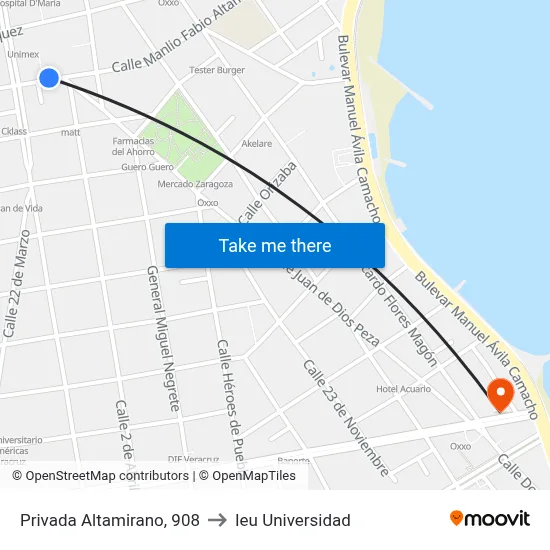Privada Altamirano, 908 to Ieu Universidad map