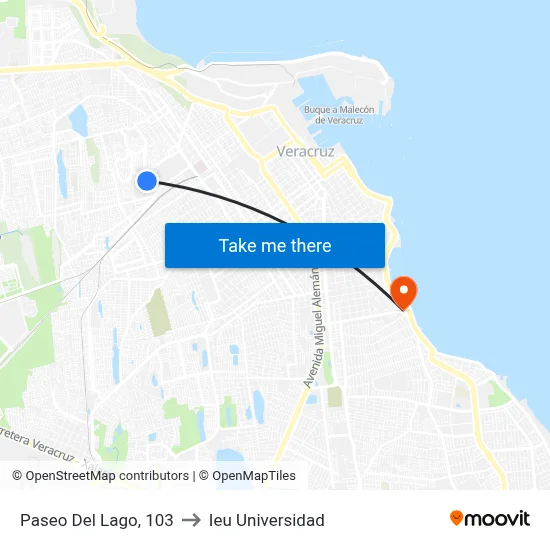 Paseo Del Lago, 103 to Ieu Universidad map