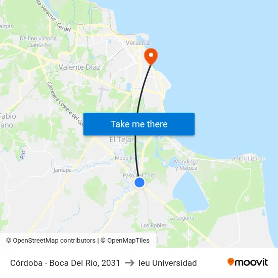 Córdoba - Boca Del Rio, 2031 to Ieu Universidad map