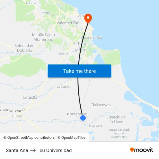 Santa Ana to Ieu Universidad map