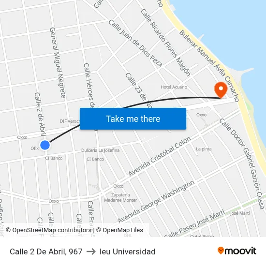 Calle 2 De Abril, 967 to Ieu Universidad map
