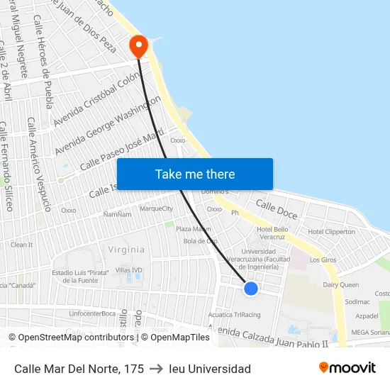 Calle Mar Del Norte, 175 to Ieu Universidad map