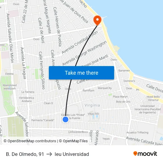 B. De Olmedo, 91 to Ieu Universidad map