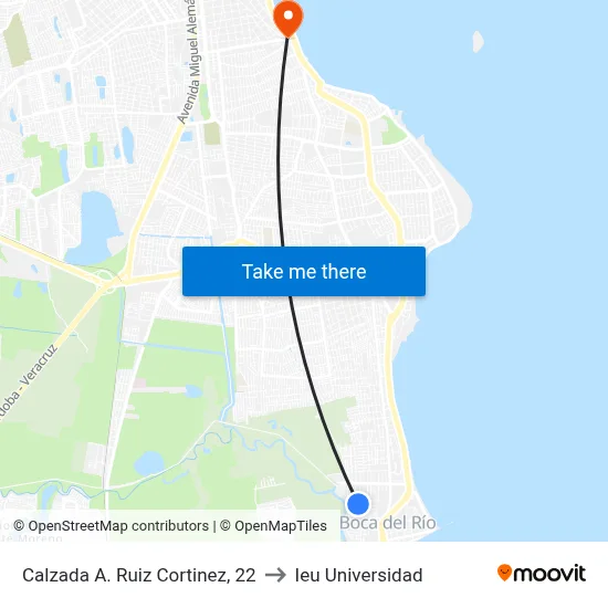 Calzada A. Ruiz Cortinez, 22 to Ieu Universidad map
